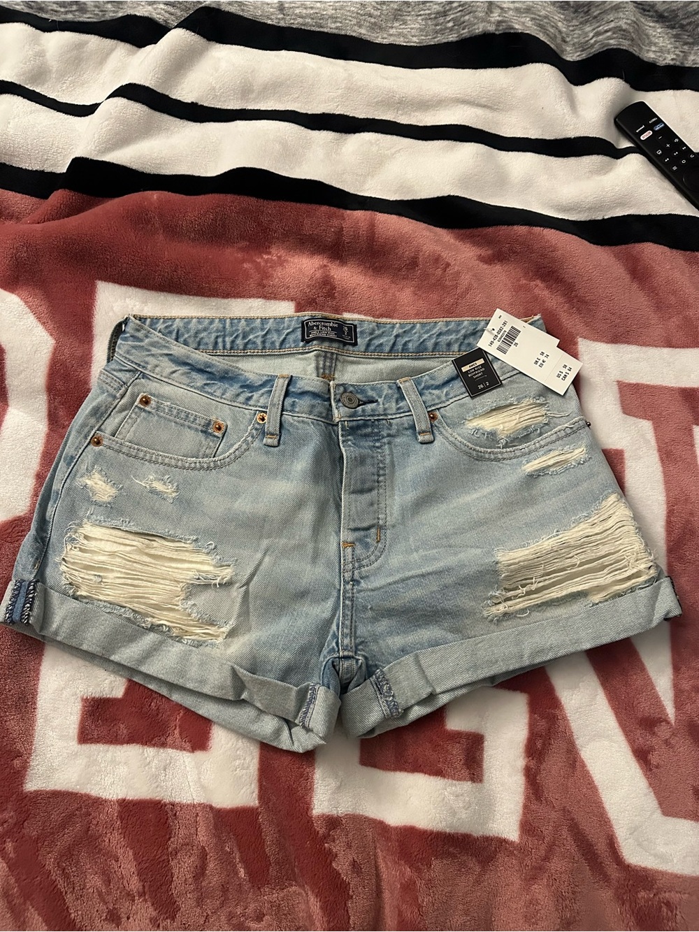 Light Blue Distressed Denim Shorts